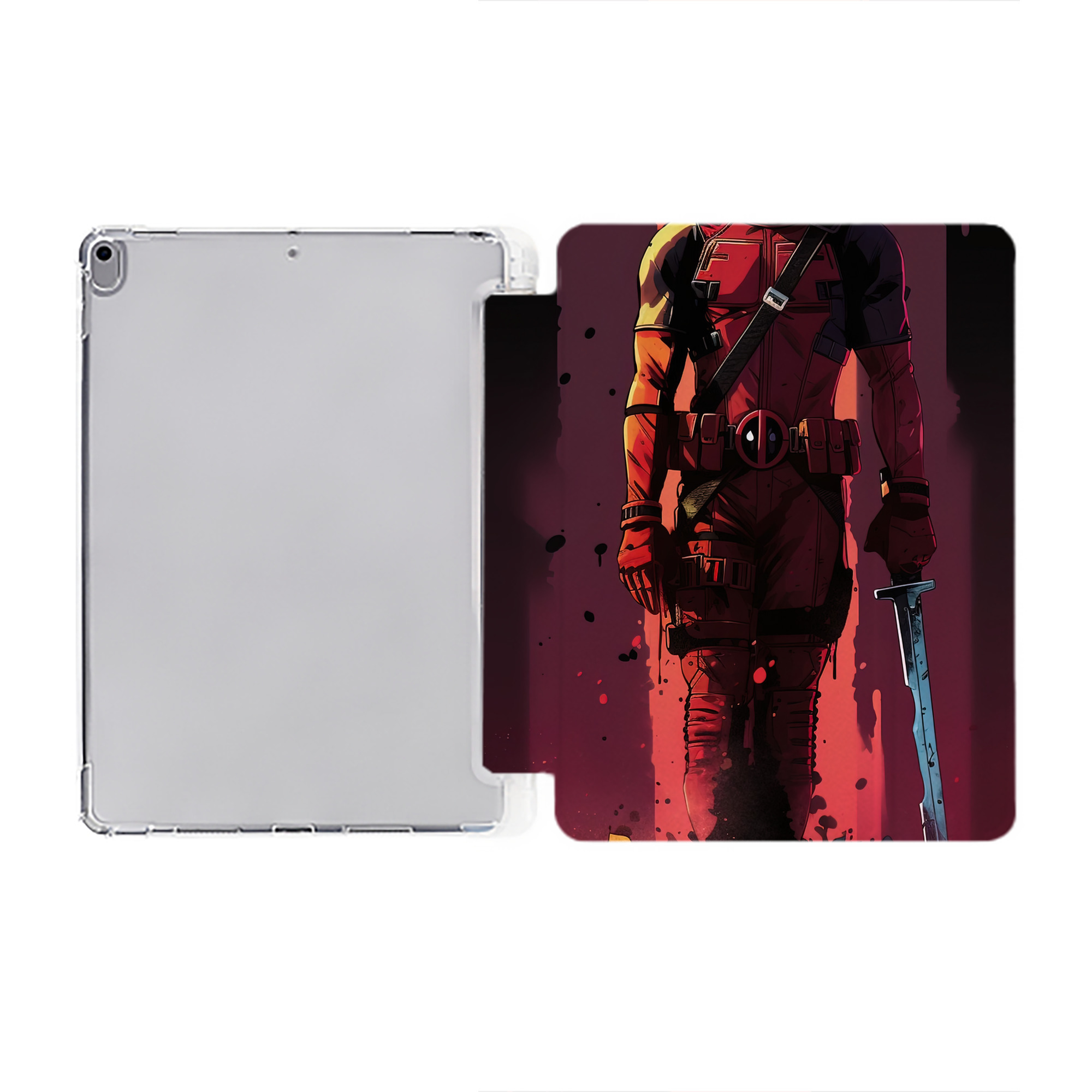 （画像用） Deadpool デッドプール IPad ケース ペン収納付き 三つ折りスタンド PUレザー×シリコン 対応機種9.5/10.5/10.9インチ